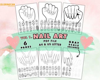 Cute Nail Art Coloring Pages, VOL 1., Cozy Manicure Fun Digital Painting Book, Easy Relaxing Sheets, Bold Printable PDF for All Ages