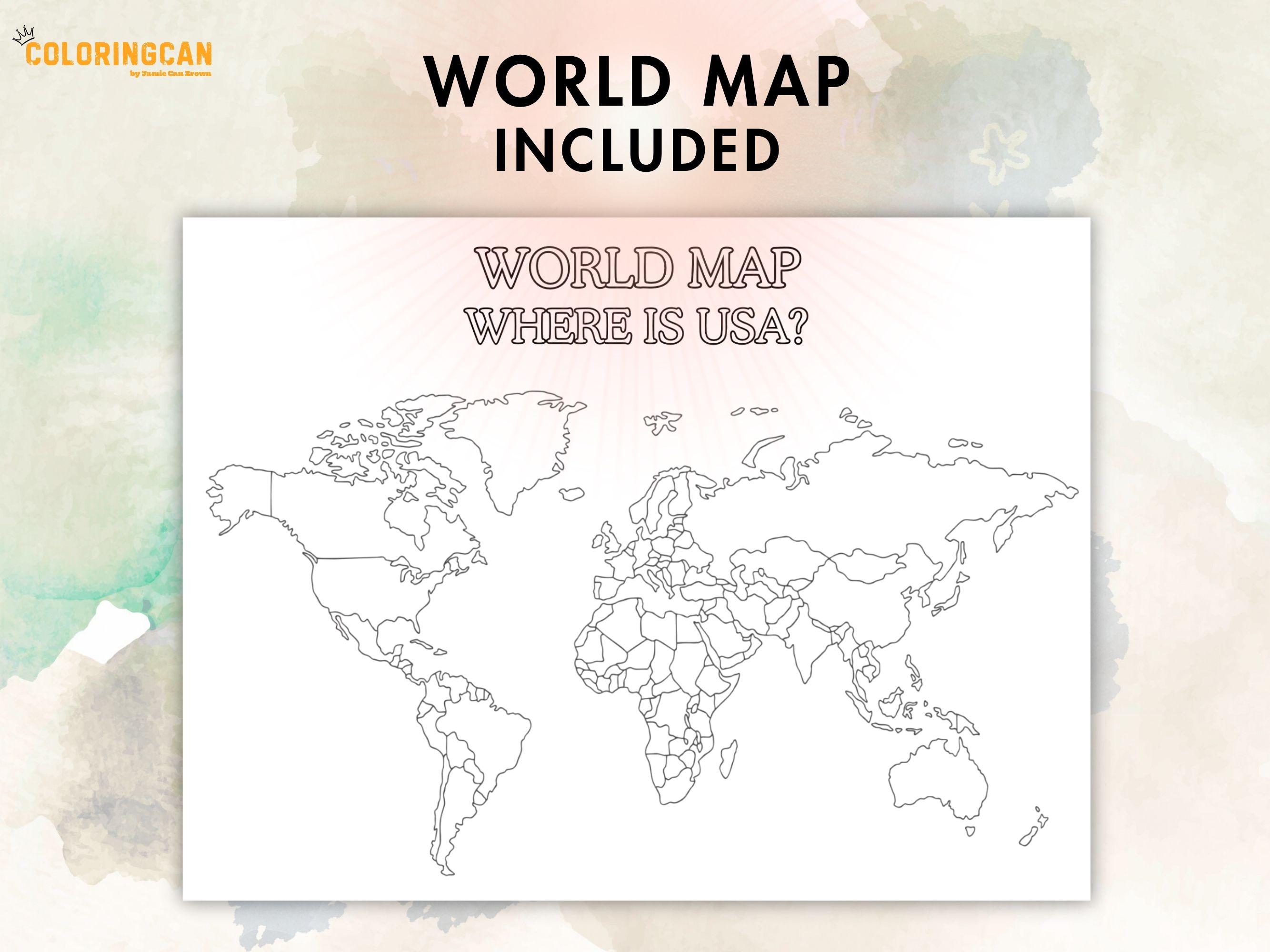 Educational USA Coloring Book, Learn Cultural Activity With Map Digital ...