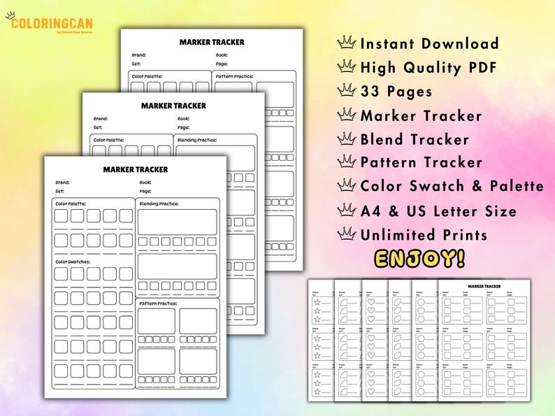 Marker Tracker Workbook Printable | Color Swatch Pages | Color Blending ...
