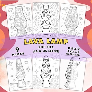 Retro Lava Lamp Coloring Book for Adults & Teens, 70s Groovy Aesthetic Art Pages, Easy Relaxing Sheet, Bold Printable PDF