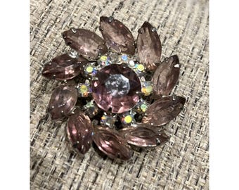Vintage Plum Rhinestone & Crystal Brooch