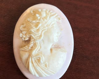 Pink Shell Cameo – Unset Carved Roman Goddess – Antique Hand-Carved Cameo – Vintage Portrait Jewelry