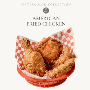 Immagine clipart di pollo fritto ad acquerello – Pollo croccante americano PNG (Download digitale)