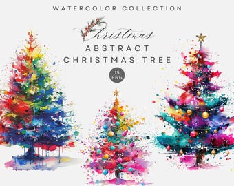 Ilustración abstracta de árbol de Navidad en acuarela – Arte navideño moderno en formato PNG, descarga digital