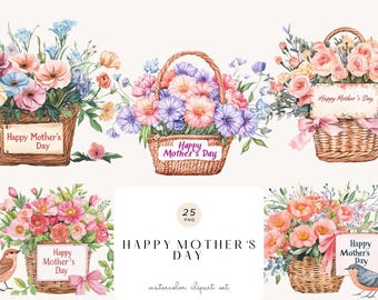 Watercolor Mother's Day Floral Clipart, PNG Graphics (Digital Download)
