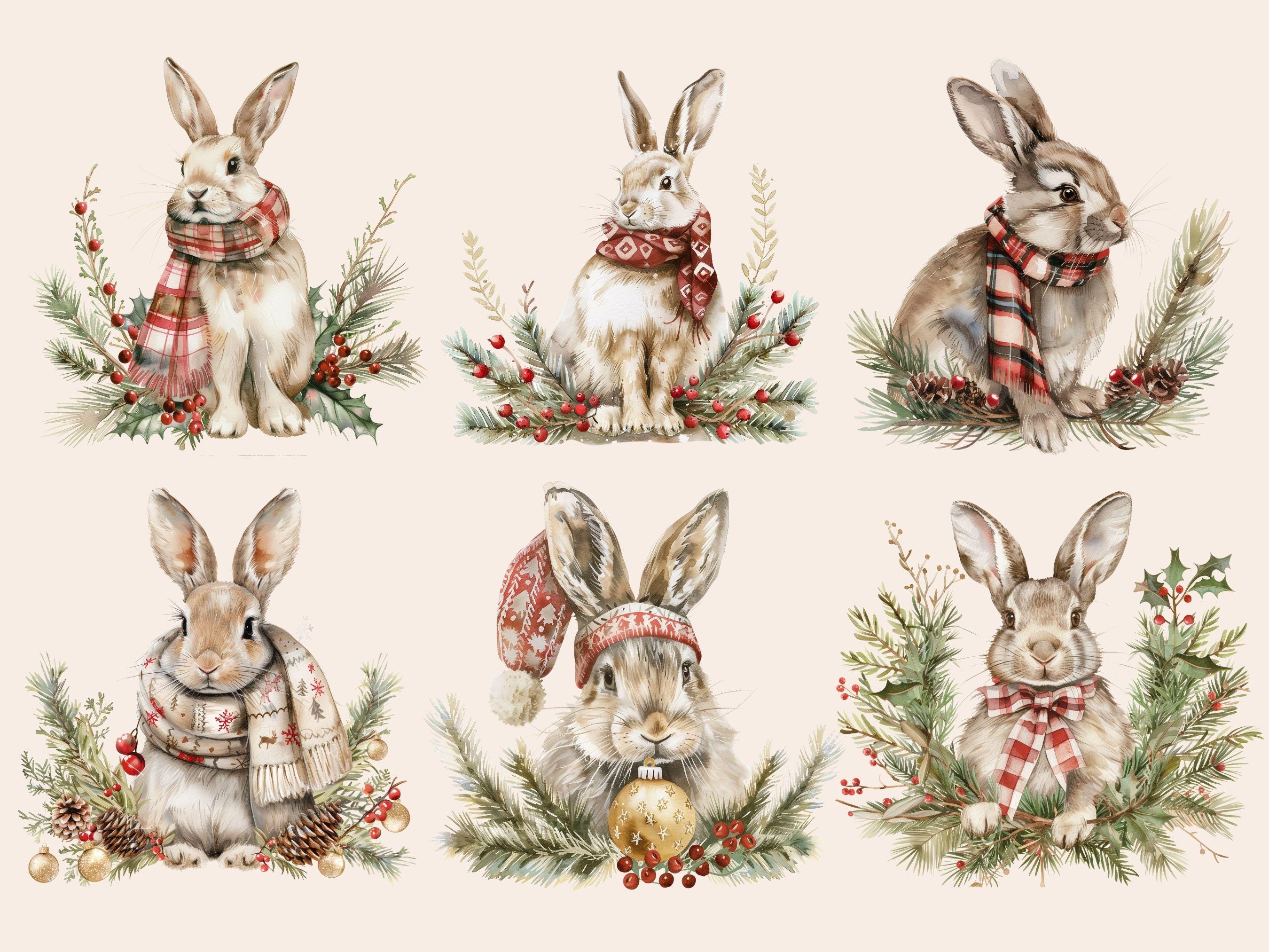 Watercolor Christmas Bunny Clipart – Santa Rabbit PNG, Festive Holiday ...