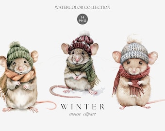 Aquarell Winter Maus Clipart - Waldtiere, digitaler Download