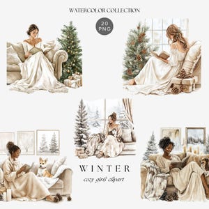 Aquarelle hiver douillet filles Clipart, Illustrations aquarelles de femmes, graphiques Png hiver, Clipart fille mode, hiver femme Clipart Png