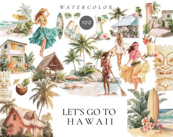 Watercolor Let&#39;s go to Hawaii Clipart, Travel png graphics, Hawaii sceneries, Hawaii beach, Tropical clipart, Exotic, Summer vacation png