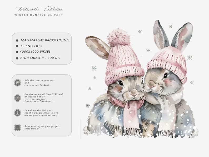 Watercolor Winter Bunny Clipart – Woodland Rabbit Art, Cozy Snowy ...