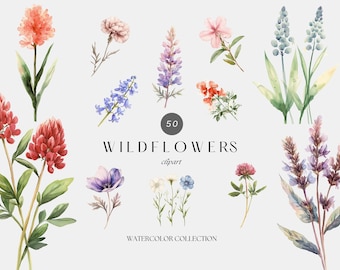 Watercolor Wildflowers Clipart – Spring & Summer Flower DIY Art, Wedding Design, Digital Download