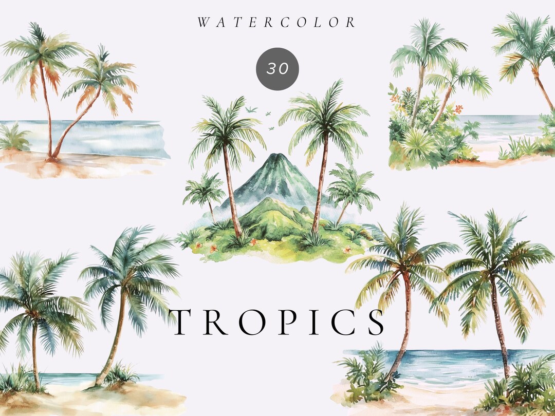Watercolor Tropical Clipart, Summer Beach PNG (digital Download) - Etsy