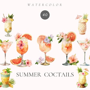水彩画の夏のカクテルのクリップアート、夏のドリンクのクリップアート、バーカートのクリップアート、ウェディングカクテル、飲料のクリップアート、トロピカルカクテルのクリップアート