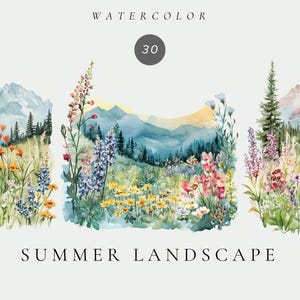 Aquarell Sommer Landschaft Clipart, Reise Grafiken, Sommer Wiese, Sommer Ansicht Clipart, Landschaft Grafiken, Sommer Grafiken, Sommer Feld