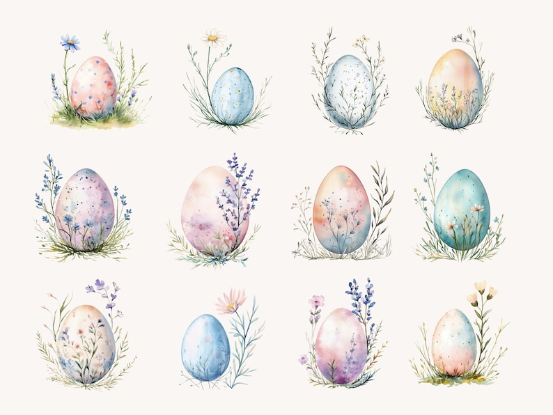 Watercolor Floral Easter Eggs Clipart – Spring Nest Art, Digital ...