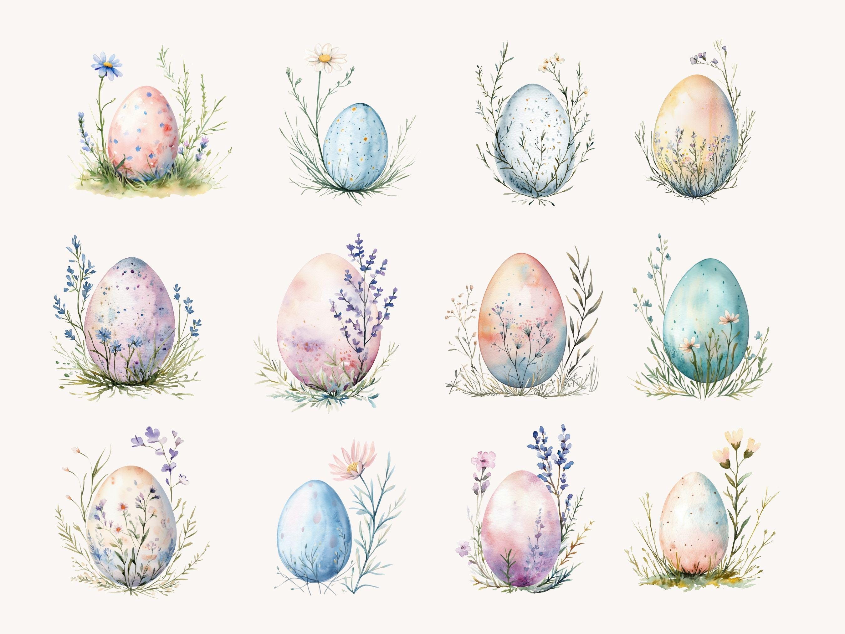 Watercolor Floral Easter Eggs Clipart – Spring Nest Art, Digital ...