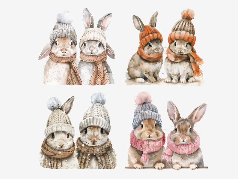 Watercolor Winter Bunny Clipart – Woodland Rabbit Art, Cozy Snowy ...
