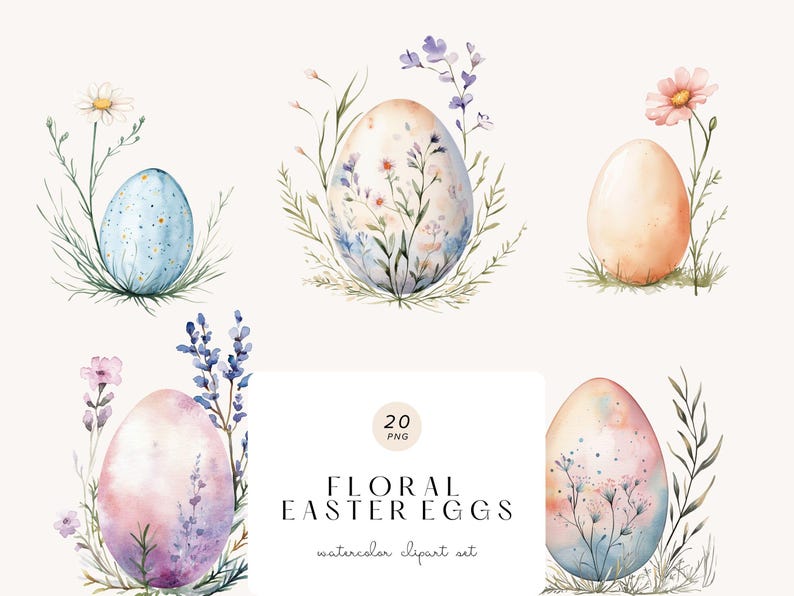 Watercolor Floral Easter Eggs Clipart – Spring Nest Art, Digital ...