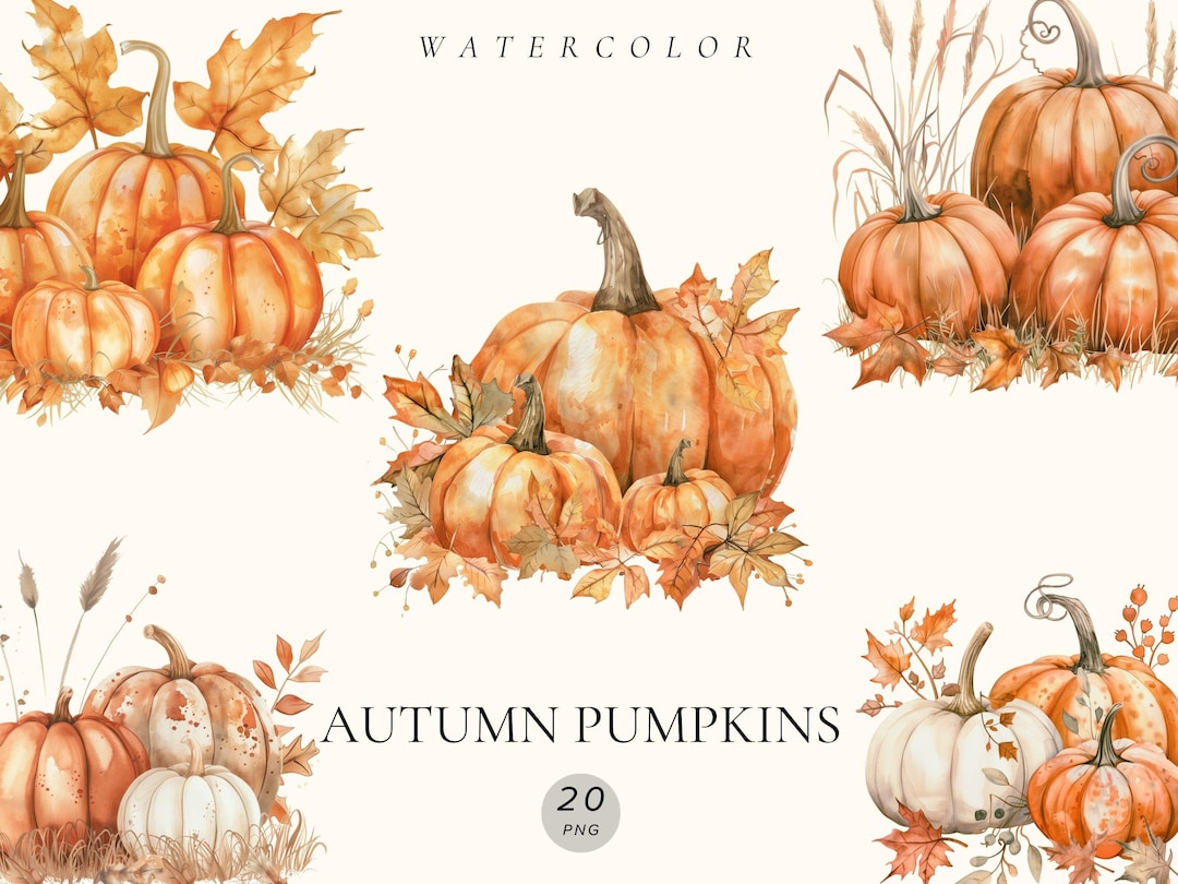 Watercolor Autumn Pumpkins Clipart – Rustic Harvest Decor, Cozy Fall ...