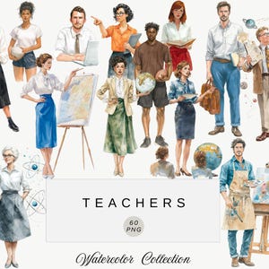 Watercolor Teachers Clipart, Teaching png graphics, Educational clipart, School illustrations, Teacher illustrations, Classroom graphics