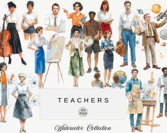 Watercolor Teacher Clipart, School Illustrations (Digital Download)