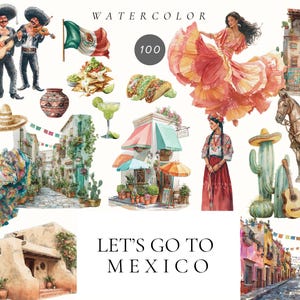 Aquarell Mexiko Clipart, Reisegrafiken (Digital Download)
