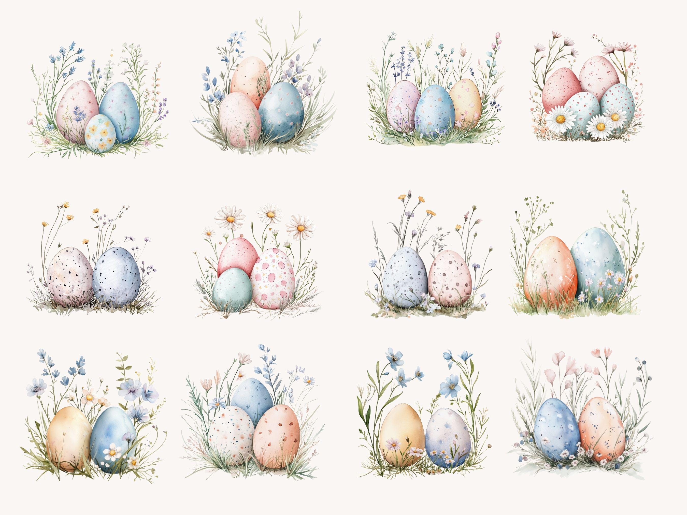Watercolor Floral Easter Eggs Clipart – Spring Nest Illustration ...