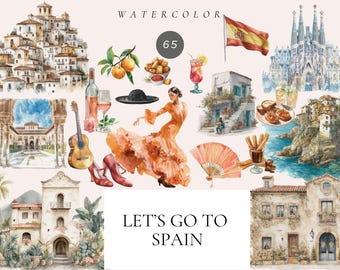 Let&#39;s go to Spain Clipart, Travel graphics, Travel illustrations, Oranges clipart, Barcelona png, Spanish illustrations, Summer vacation png