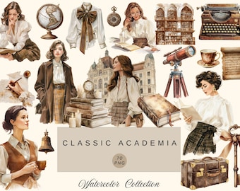 Ilustraciones de acuarela estilo academia: libros clásicos y obras de estudio vintage (descarga digital).