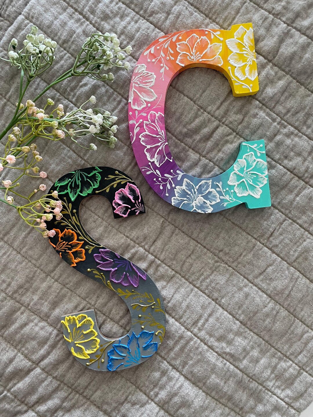 Custom Handmade Textured Floral Wooden Letters - Etsy