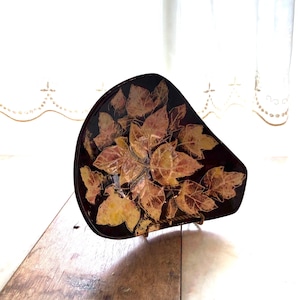 Vintage Studio Pottery Bowl | Black with Etched Autumn Leaves