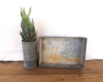 Galvanized Vintage Vase and Box Planter-Small Bud Vase