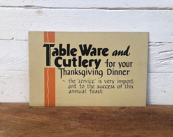 Vintage Store Signage - Thanksgiving Table Ware and Cutlery-Bold Graphics on Tag Board