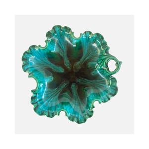 Mid Century Modern  Leaf Shape Candy Bowl or Nut Dish - Blue Green Glaze