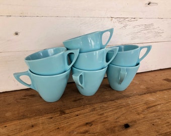 Retro Melmac Coffee Cups Set of 7 - Marcrest Robin's Egg Blue Mugs -MCM Mid Century Modern