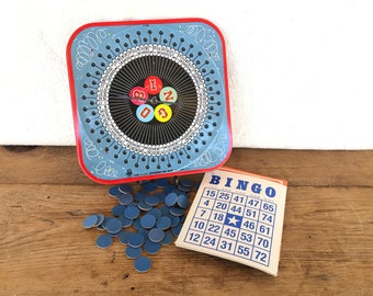 Vintage Bingo Spinner 1950s by Pressman Toy Corp. for Family Game Night-20 Bingo Cards and 50 Markers