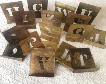 Set of 17 Antique Brass Stencil Letters - 1'' Font Size