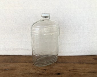 Vintage Half Gallon Clear Glass Quilted Juice or Water Bottle with Lid - Embossed Glass  Jar