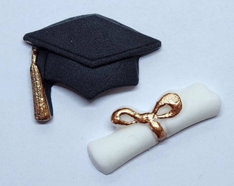 Graduation Fondant Cupcake Toppers 12 Cake Decorations Edible Hats Diplomas