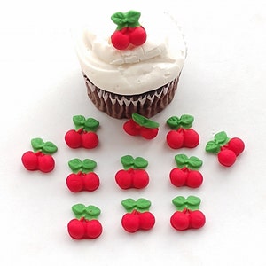 Cherries Fondant Cupcake Toppers 12 Cake Decorations Edible Fruit Red Birthday Party