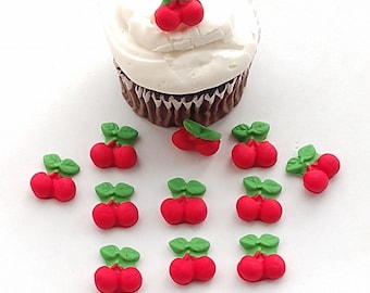 Cherries Fondant Cupcake Toppers 12 Cake Decorations Edible Fruit Red Birthday Party
