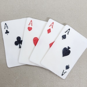 Speelkaarten Eetbare Fondant 4 Taartversieringen Toppers Feest Verjaardag Poker Gaming Casino Schoppen Hart Diamant Gokken
