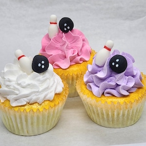 Bowling Pins Balls Fondant Cupcake Toppers 12 Cake Decorations Edible Black Game Team Sport