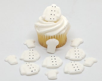 Fondant Cupcake Toppers 12 White Cake Decorations Edible Chef Jacket Hat Cook Party Birthday Uniform Career