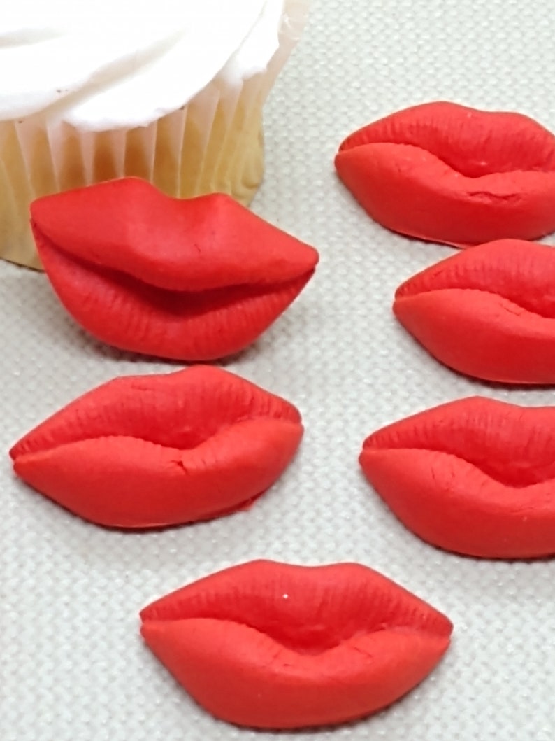 Fondant Cupcake Toppers 12 Red Lips Kiss Mouth Edible Cake Etsy