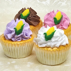 12 Edible Corn on the Cob Fondant Cupcake Toppers, Farm Birthday Cake Decorations BBQ Harvest