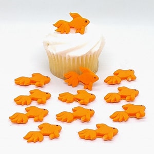 Goldfish Fondant Cupcake Toppers 12 Orange Cake Decorations Edible Fish Party Birthday Fantail Fishbowl Children Child