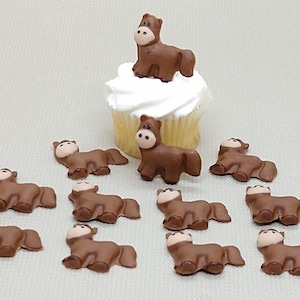 Horse Pony Fondant Cupcake Toppers 12 Brown Cake Decorations Edible Party Birthday Farm Ranch Animals Horses Child Children Equestrian