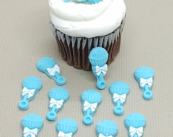 Baby Rattle Fondant Cupcake Toppers 12 Blue Pink Cake Decorations Edible