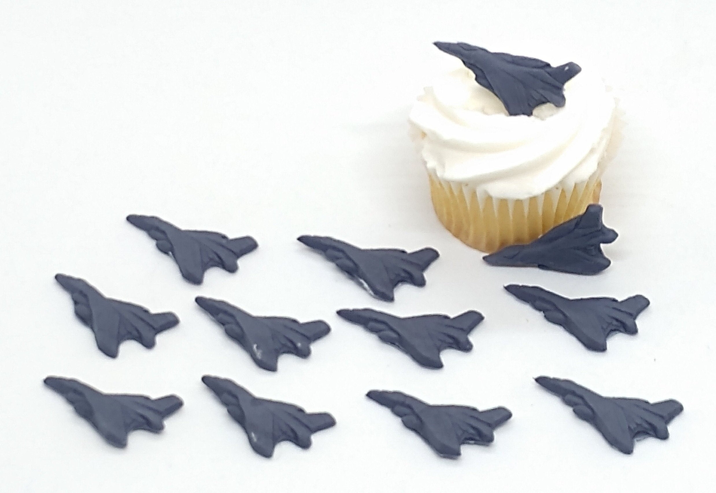 Fighter Jets Fondant Cupcake Toppers 12 Cake Decorations Jet Gray Grey Airplanes Party Edible